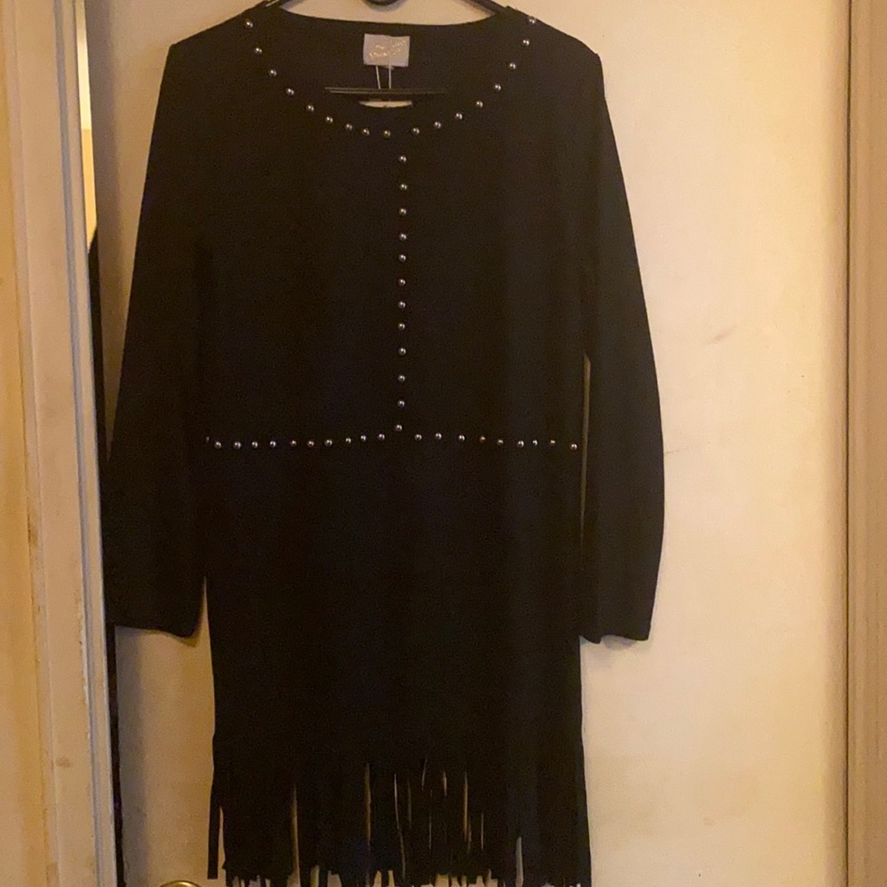 Black studded faux suede dress with Fridges